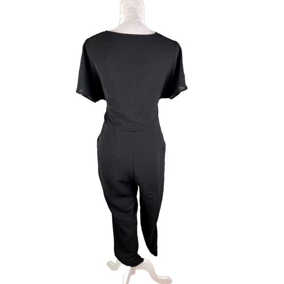 Polagram Jumpsuit Black Medium Short Sleeve Front Zipper V-Neck Tie - Picture 10 of 13